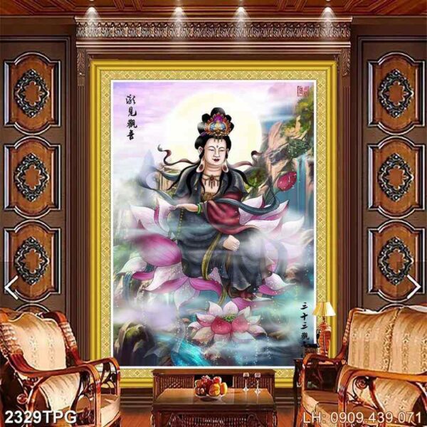 Tranh vẽ thờ Phật dán kính - 2329PG