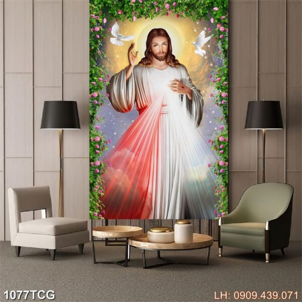 Tranh vẽ Thiên Chúa nhà thờ - 1077TCG