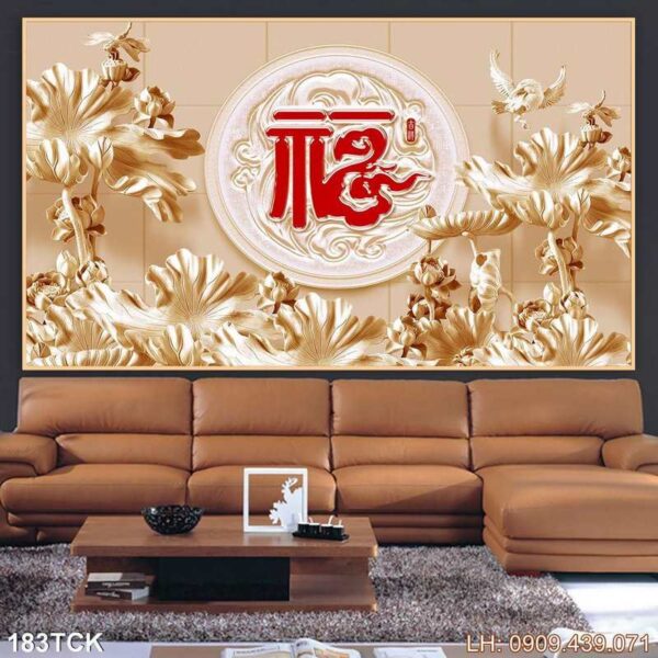 Tranh cá chép hoa sen dán tường - 183TCK