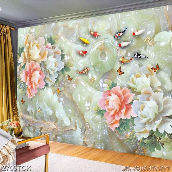 Tranh cửu ngư quần hội dán kiếng - 2709TCK