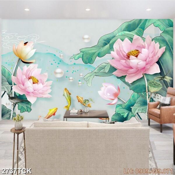 Bức tranh cá chép hoa sen in nhanh - 2737TCK