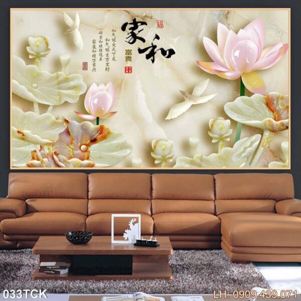 Bức tranh cá chép hoa sen dán kính - 033TCK