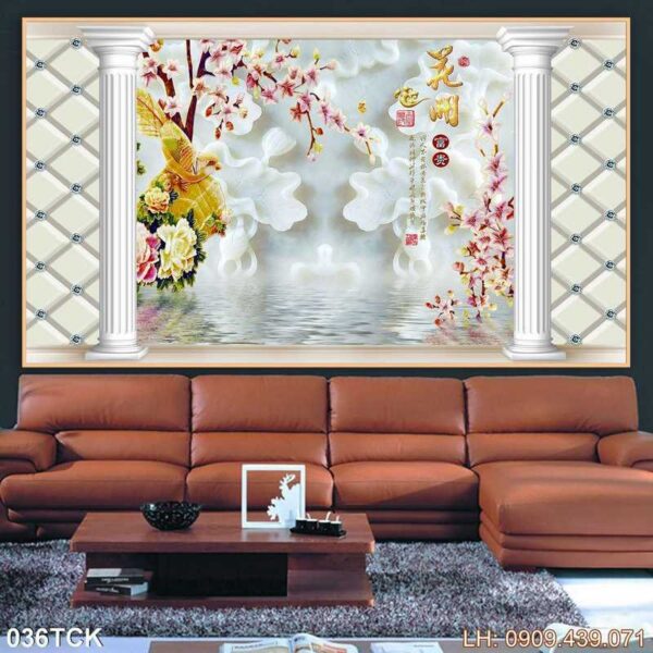 Tranh hoa sen dán kính - 036TCK