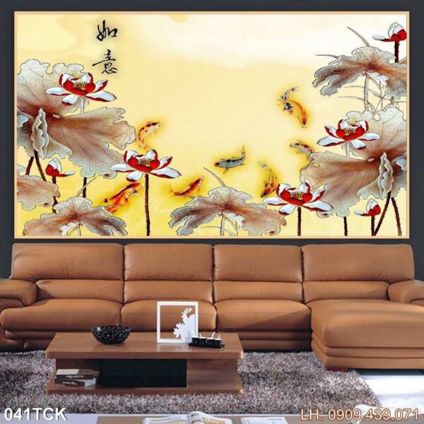 Bức tranh sen có khung - 041TCK