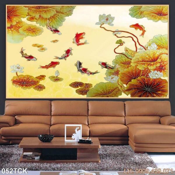 Mẫu tranh cá chép hoa sen dán tường - 052TCK