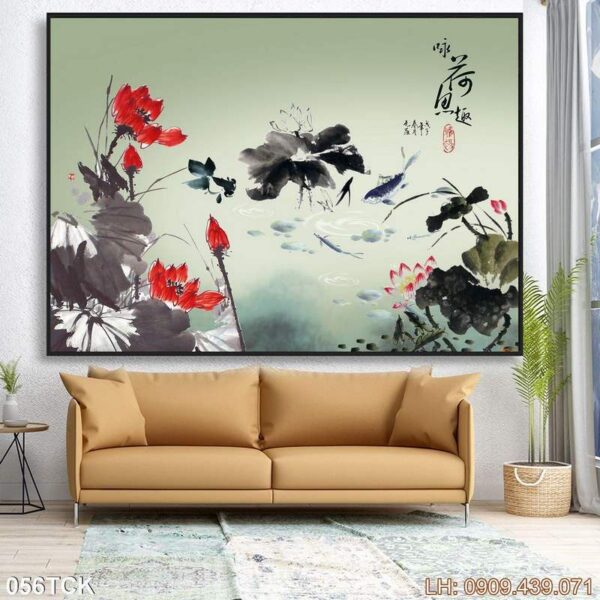 Bức tranh đóa sen đẹp - 056TCK