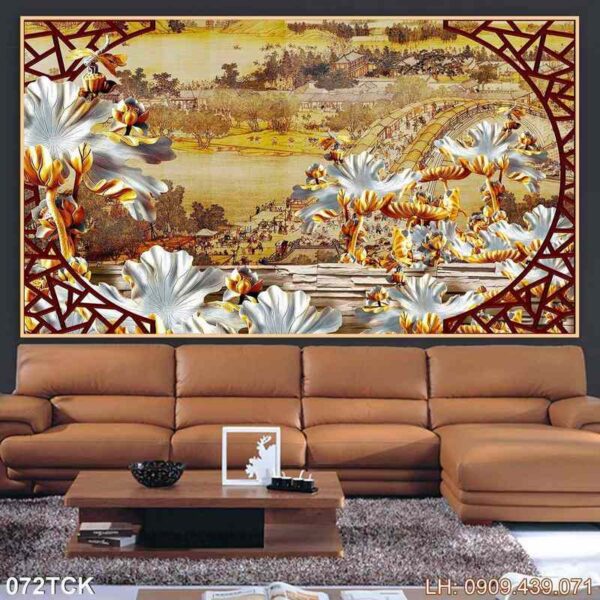 Tranh vẽ hoa sen dán tường - 072TCK