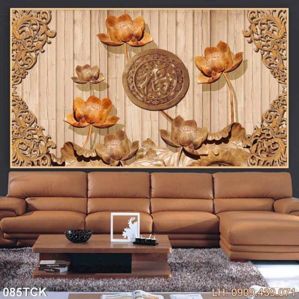 Bức tranh bông sen dán kính - 085TCK