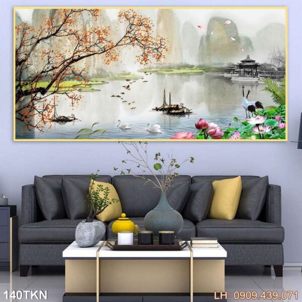 Mẫu tranh khổ ngang phòng khách in tráng gương - 140TKN