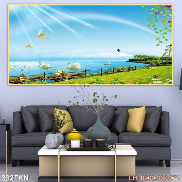 Tranh vẽ khổ ngang phòng ngủ in canvas - 332TKN
