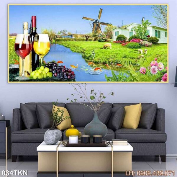 Tranh vẽ kiểu chiều ngang dán kiếng - 034TKN