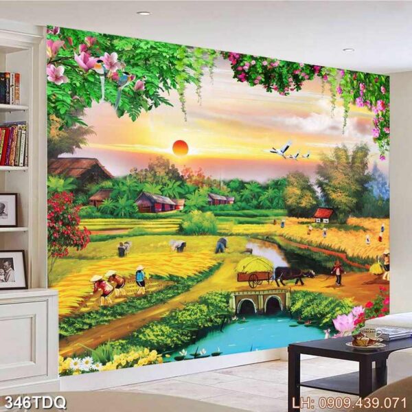 Bức tranh cánh đồng lúa dán tường - 346DQ