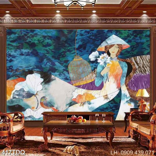 Tranh vẽ làng quê in tráng gương - 417DQ