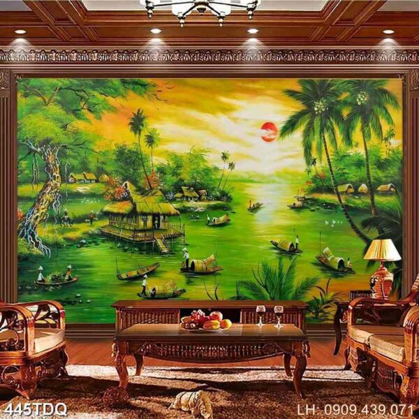 Tranh vẽ cánh đồng lúa miền Bắc - 445DQ