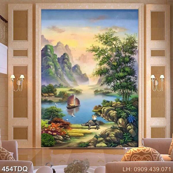 Tranh vẽ làng quê dán tường - 454DQ