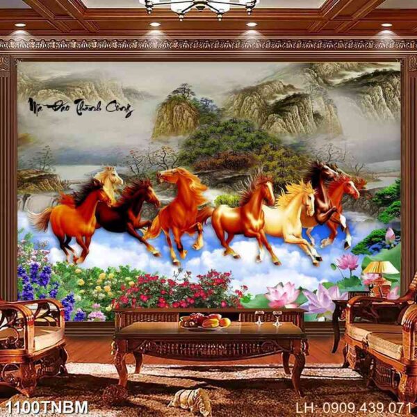 Bức tranh bát mã có khung - 1100TNBM