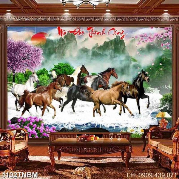 Tranh bát mã in tráng gương - 1102TNBM