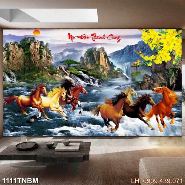 Tranh vẽ bát mã dán kiếng - 1111TNBM