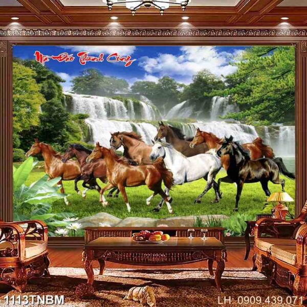 Mẫu tranh bát mã in tráng gương - 1113TNBM