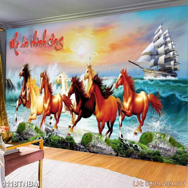 Bức tranh mã đáo thành công dán kiếng - 1118TNBM
